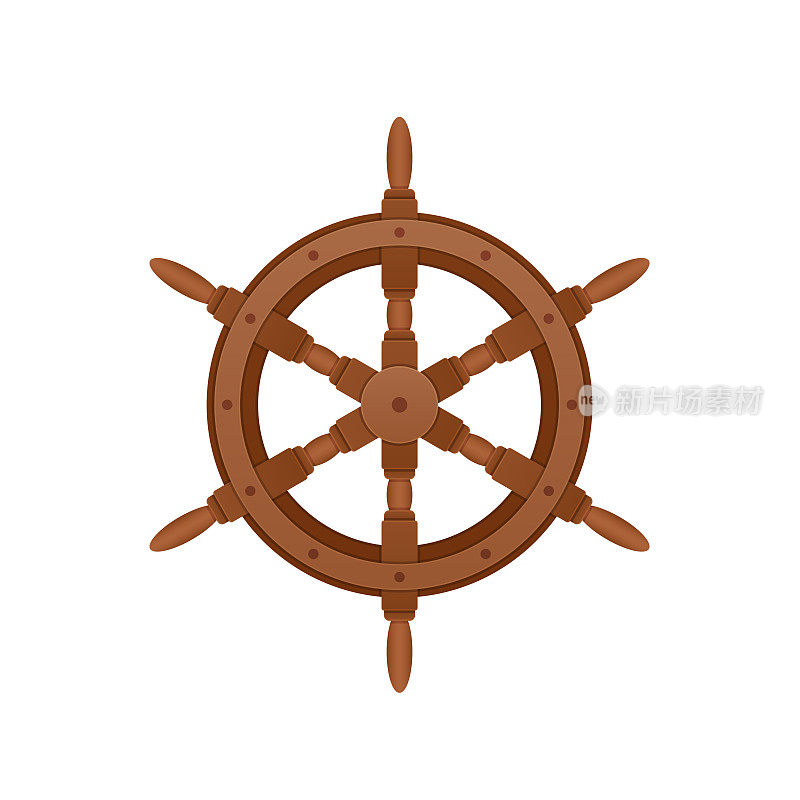 Steering wooden wheel for ship. Sea voyage on water